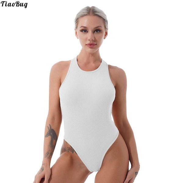 

one-piece suits tiaobug summer women jumpsuit sleeveless straps press buttons at crotch bodysuit gym yoga dance swimming sports fitness leot