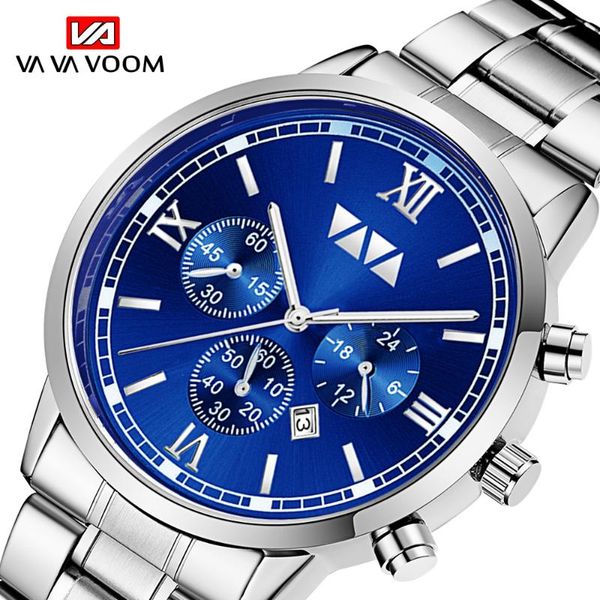 

wristwatches silver blue gold male watch steel metal quartz watches business men's clock classical 3 dial reloj hombre gifts, Slivery;brown