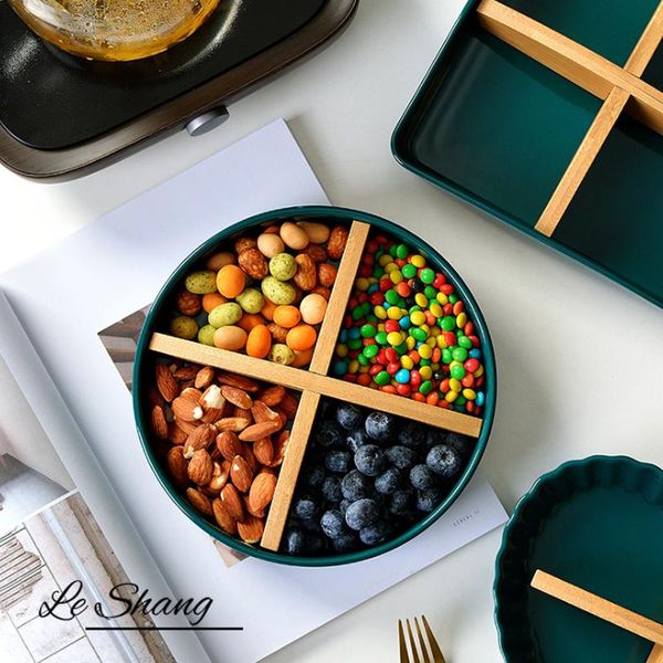 

kitchen storage & organization high-end multi-grid snack plate dried fruit ceramic dish multifunctions container decorative tray