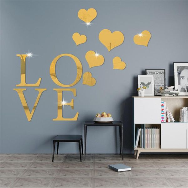 

wall stickers love heart mirror for living room kids bedroom diy acrylic decal home decor tv background
