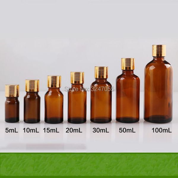 

storage bottles & jars 5/10/15/20/30/50/100ml empty amber glass essential oil with plastic insert, brown vial containers n reducer aluminum