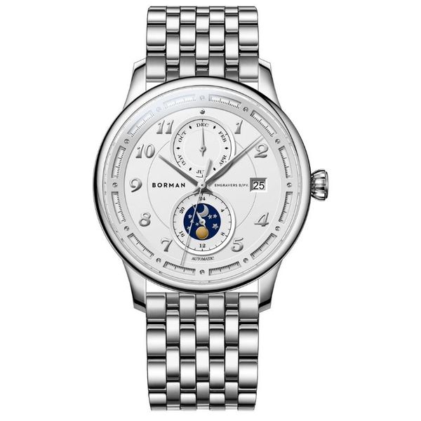 

wristwatches borman mens automatic watches luxury male dress watch mechanical wristwatch fashion 50m waterproof sapphire month date 24 hours, Slivery;brown