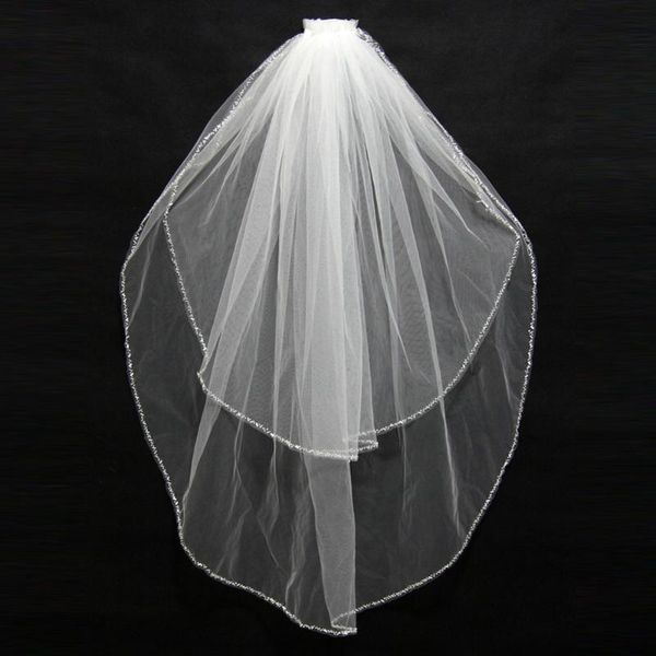 

bridal veils white ivory beaded edge wedding 2021 with comb two layer tulle veil accessories, Black