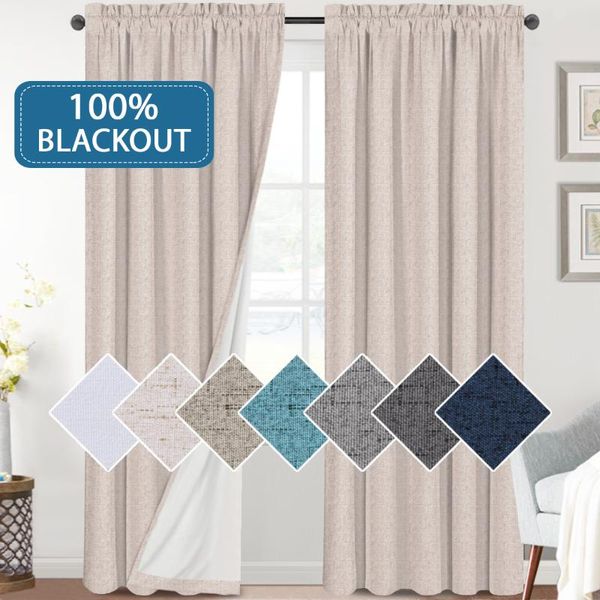 Cortinas cortinas 2 PCs 100% Blackout linho cortinas