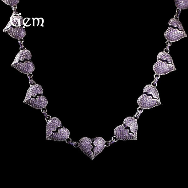 

hip hop fashion purple zircon heartbreak necklace, Silver