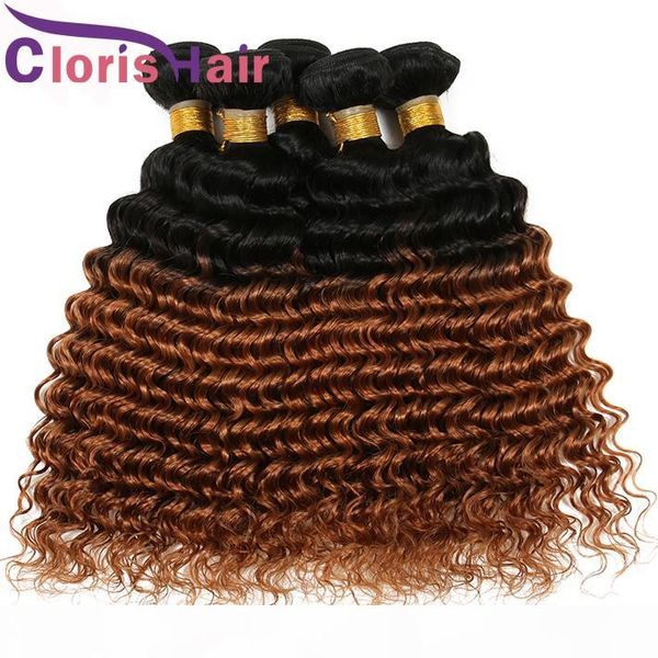 

grade 8a raw indian virgin deep wave hair weaves 1b 27 1b 30 blonde bundles colored two tone honey blonde curly ombre human hair extensions, Black