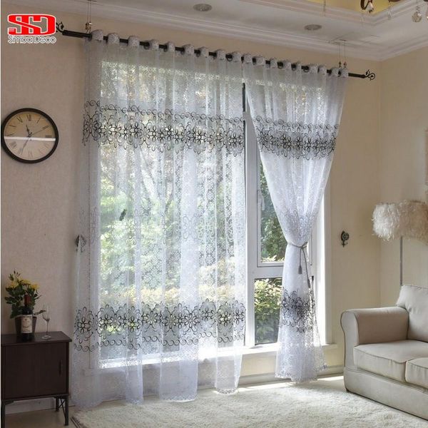 

luxurious lace fringe embroidered sheer window door tulle curtain for living room kitchen bedroom voile drapes