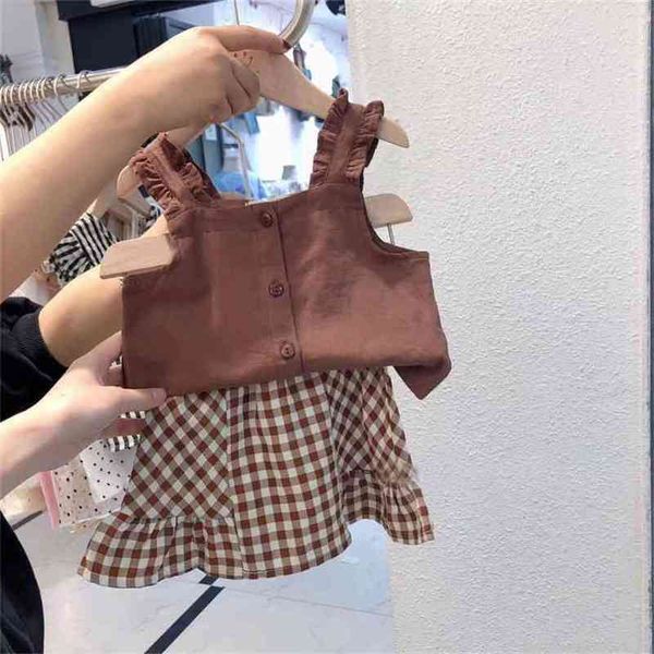 

baby cute suit summer girl western style two-piece camisole + skirt fashionable p4315 210622, White