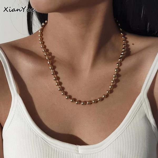 

chains vintage simple layer clavicle hollow ball bead chain choker necklace korean metal beads for women mothers day gift, Silver