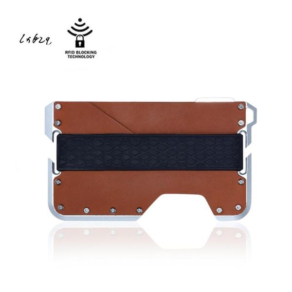 

card holders creative casual rfid slim wallet holder metal for s multifunction mini id, Brown;gray