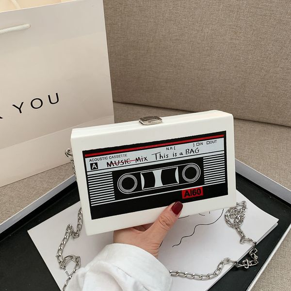 

women pu leather shoulder bag girls small box shape handbags women chain messenger bags ladies fashion tape print pattern bag c0225