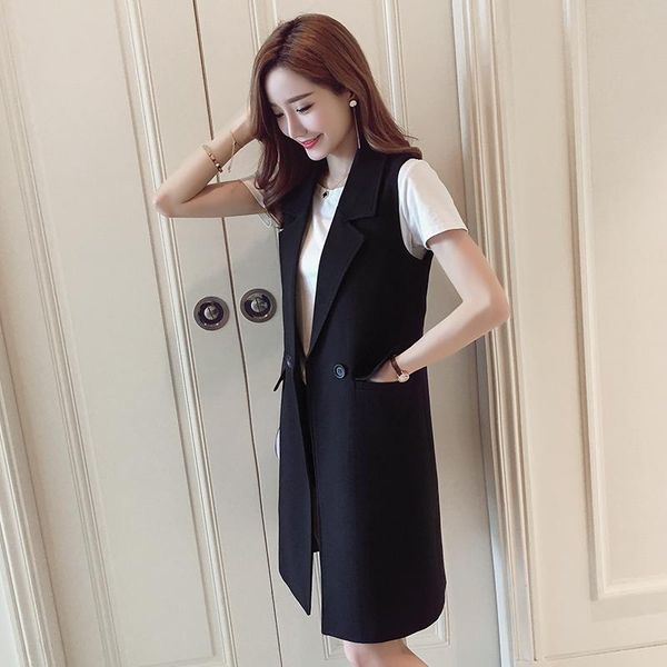 

women's vests suit vest female 2021 spring and autumn slim sleeveless in the long jacket winter, Black;white