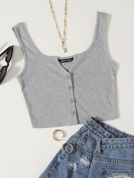 

notch neck button front tank 00nh#, White