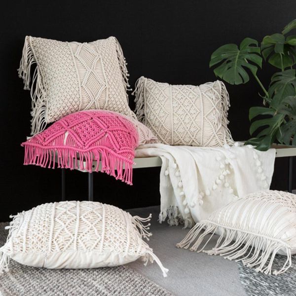 

cushion/decorative pillow geometric cushion cover tassel room decor 100% cotton linen hand knitting throw case for car sofa bed home decorat