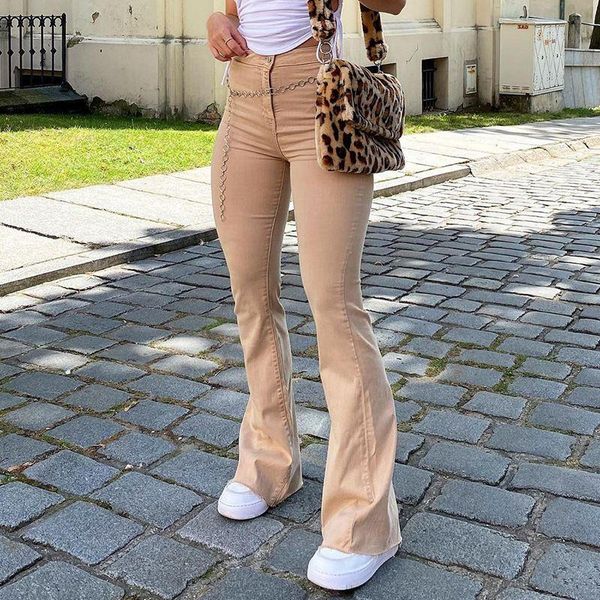 

women's jeans autumn women solid vintage high waist flare pants jean y2k fashion streetwear students all-match denim trousers, Blue