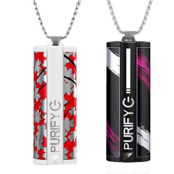 

2 pcs wearable air purifier necklace mini usb air cleaner negative ion generator car freshener, red & black