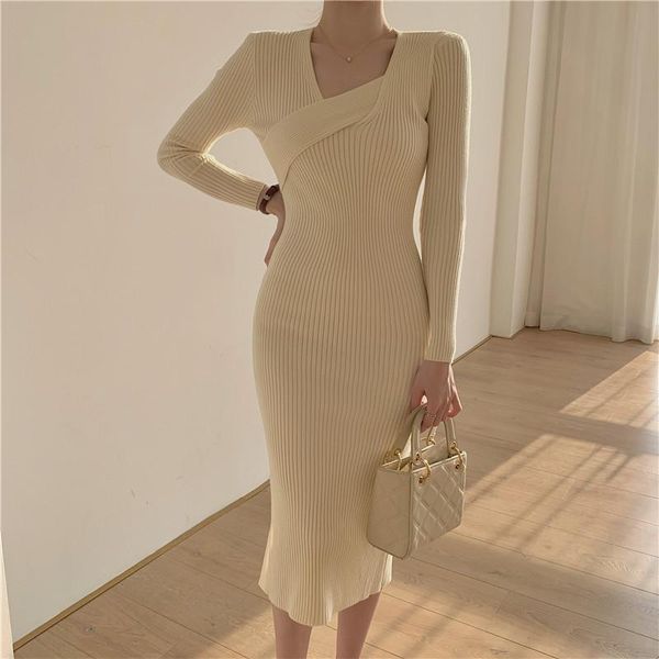 

v-neck wrapped knitted women autumn solid sweater stretchy knee-length bodycon female new, Black;gray