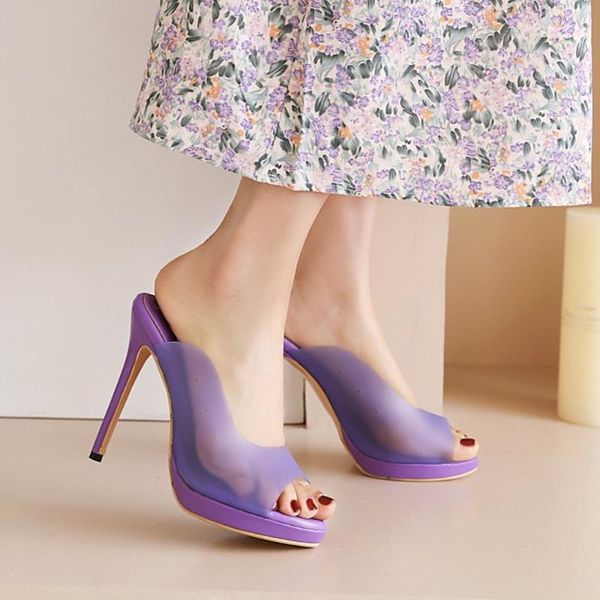 

womens peep toe platform clear transparent stilettos high heel slipper shoes candy colors watermelon red plus size 50 new, Black