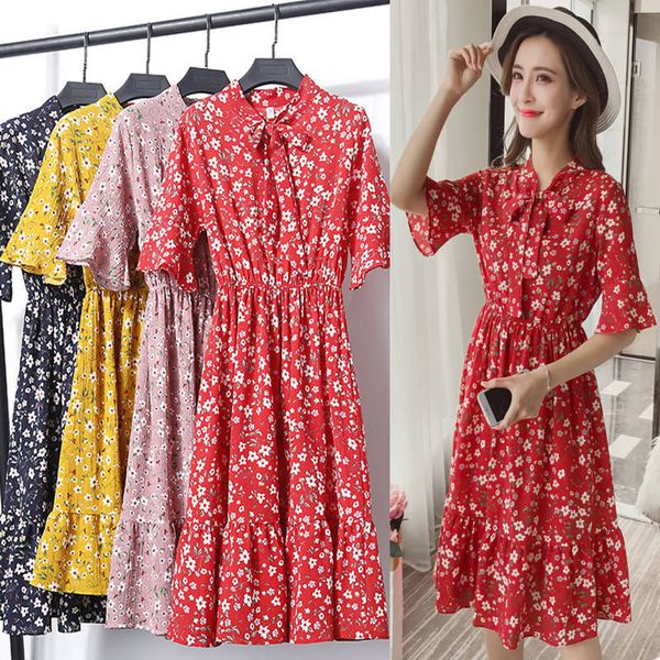 

2021 new spring elegant korean women's lace up flower printed dressed in summer's female casual skin ruffles chiffon short dress, Black;gray