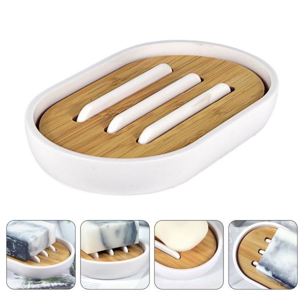 

soap dishes 1pc bamboo dish drying box bathroom container (random color)