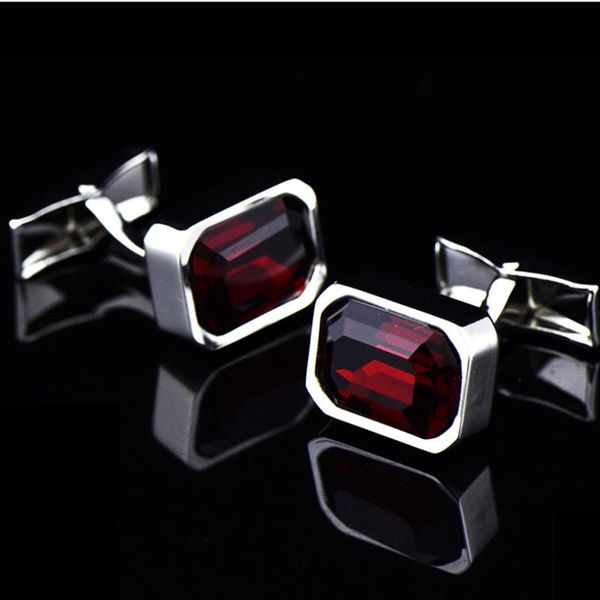 

cuff link and tie clip sets casual shirt cufflinks fashion brand red zircon crystal men's wedding, Silver;golden