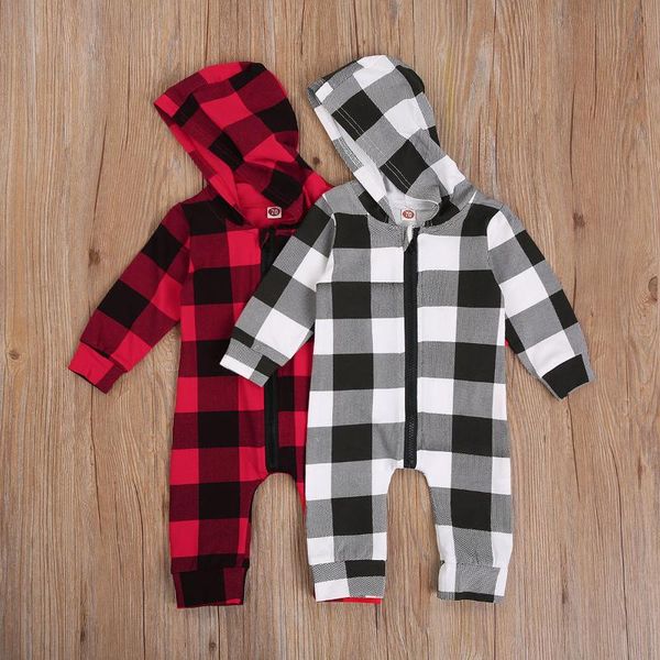 

jumpsuits 2021 0-24m baby boys girls long sleeve hooded jumpsuit autumn personality plaid zipper up one piece pants, Blue