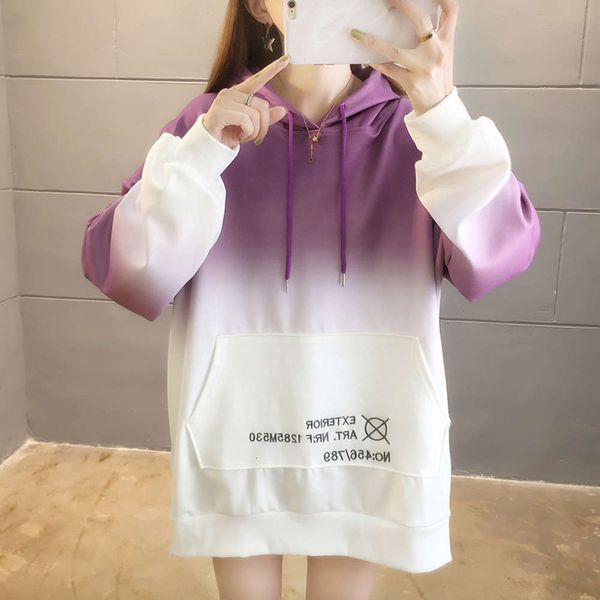 

hooded women's 2021 medium-length loose gradient color new korean version of spring and autumn thin ins tide, Black
