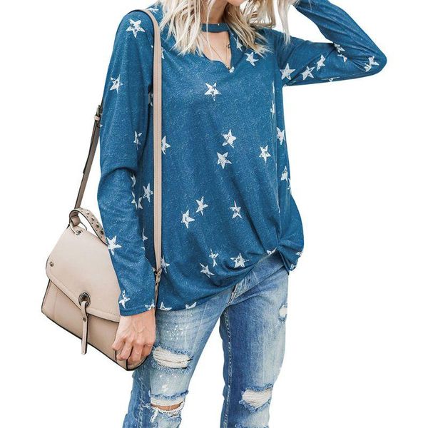 

women's t-shirt women long sleeve v-neck camouflage printed casual loose top, White