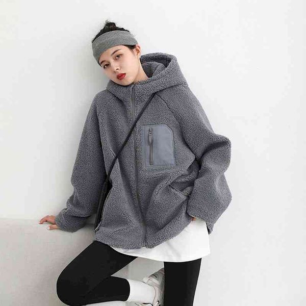 

women's fur & faux winter clothing jacket thick loose warm cotton korean coats harajuku oversized for goth fashion lsg4, Black