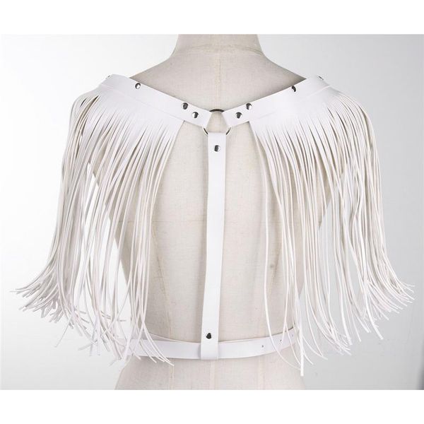 

belts women faux leather adjustable body chest harness bondage belt with shoulder tassel costume party stage performance, Black;brown