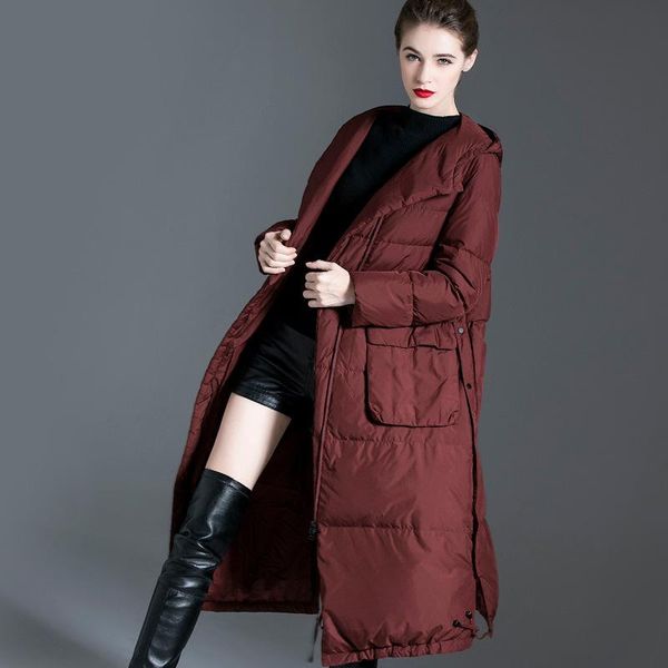 

european 2021 winter loose plus size black hooded long women high end thicked 90% white duck down coat warm jacket