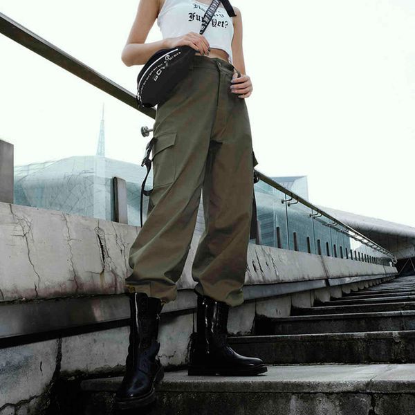 Meihuida Frauen Lose Cargo Hosen Overalls Casual Hohe Taille Armee Sport Hip Hop Tanz Militär Kampf Camouflage Hose Y211115