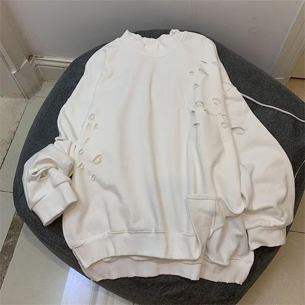 

harajuku girls oversized cotton sweatshirt hole hollow out long sleeve pullover sweatshirts 201106, Black