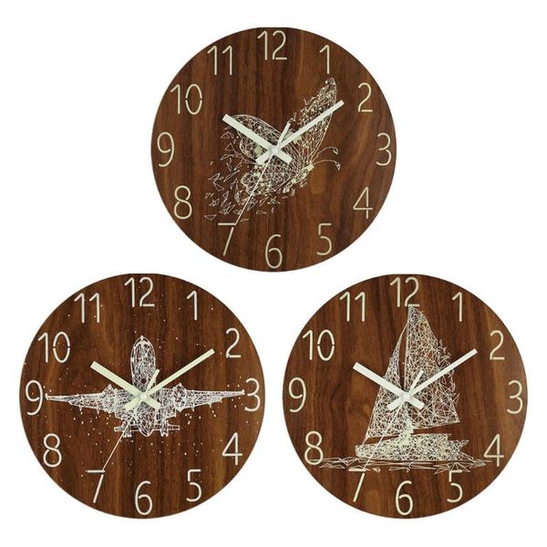 

wall clocks modern clock wood luminous 12'' 30 cm no tick glow in dark
