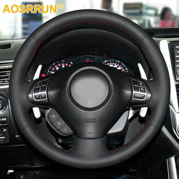 

black leather hand-stitched car steering wheel cover for subaru forester 2008-2012 impreza 2008-2011 legacy 2008-2010 exiga 2