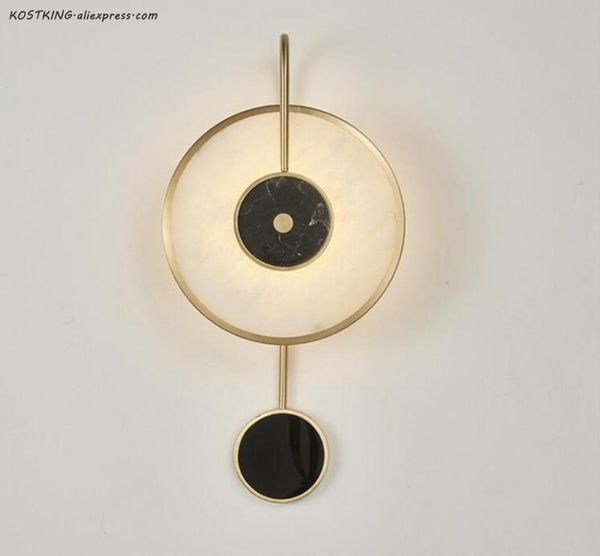 

wall lamp nordic postmodern el marble background clock pendulum living room bedside study decorative light