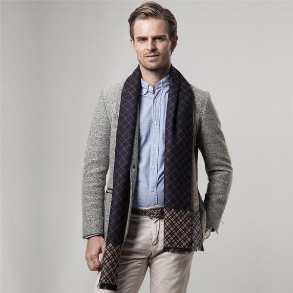 

scarves 2021 fashion shawl men winter warm tartan scarf business plaid wraps muffler neck wrap long male neckerchief, Blue;gray