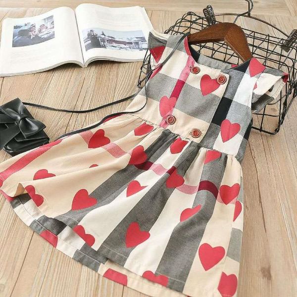 

new valentines days princess kids girls dress love heart print ruffles sleeve knee length a-line dress, Red;yellow
