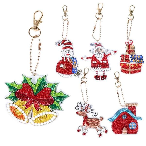 

christmas decorations 6pcs diy diamond keychain kit 5d key pendant tree santa full rhinestone for
