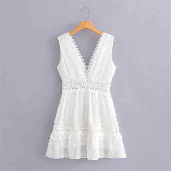 

fashion summer lace dress v-neck sleeveless mini party white hollow up slim 210524, Black;gray