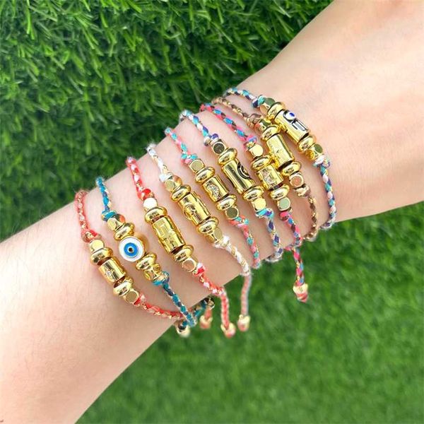 

10pcs lucky eye star cross hamsa hand charm bracelet adjustable braided rope chain for women men fashion jewelry 211124, Black