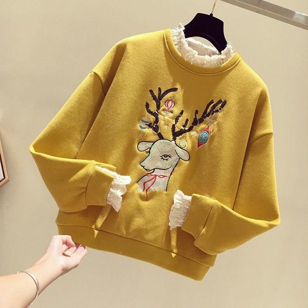 

women's hoodies & sweatshirts women christmas hoodie with fleece inside o neck lace collar oversize style candy colors availabl, Black