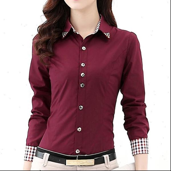 

2021 autumn spring ol womens shirt patchwork plaid ladies office shirts basic blusas women blouses shirt camisas femininas, White