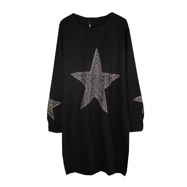 

casual dresses trendy srping star pattern women midi dress streetwear black long sleeve o neck straight plus size party night club autumn, Black;gray