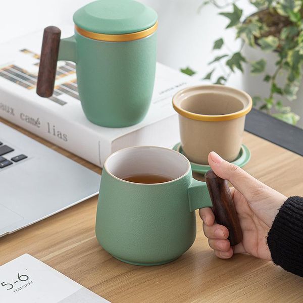 

mugs ceramic mug with tea separating filter coffee cup wooden handle high capacity set milk infuser kettle