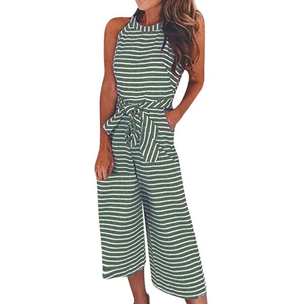 

women's jumpsuits & rompers women sleeveless striped jumpsuit summer casual clubwear wide leg pants zipper outfit z, Black;white