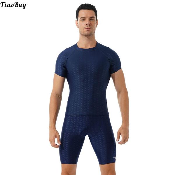 

two-piece suits tiaobug summer men fish scale print breathable swimsuit gym outfits crew neck short sleeve t-shirt with shorts rash guards
