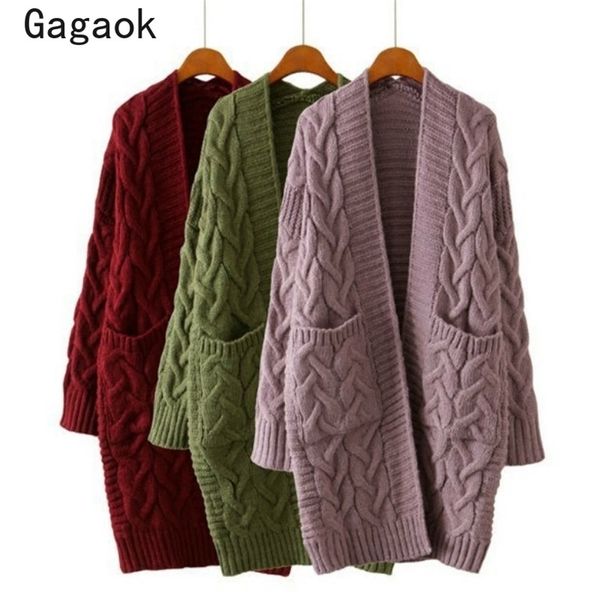 

women knitted thick sweater autumn winter solid pockets open stitch loose casual simple wils chic cardigans 210531, White