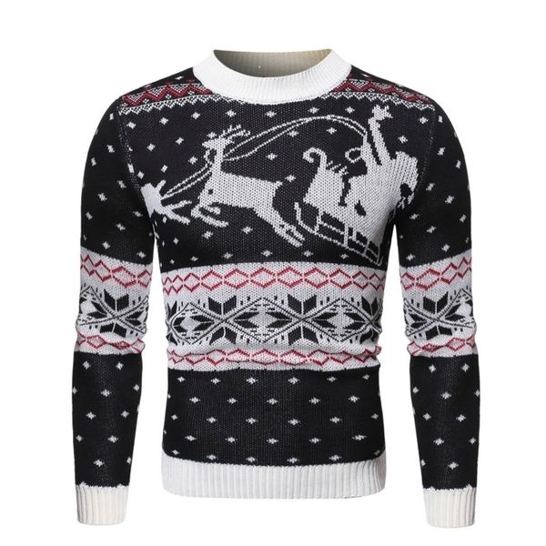

men's christmas sweater, fashionable warm pullover, deer santa print, autumn and winter cloth., White;black