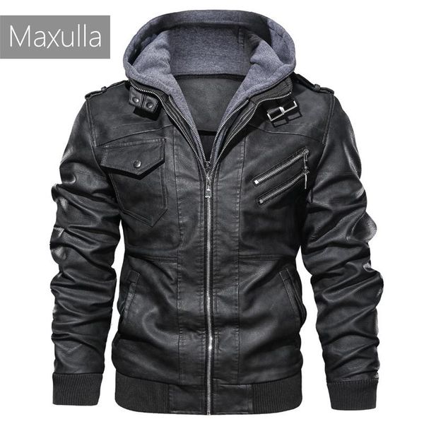 

men's fur & faux maxulla mens black pu jacket men leather winter coats hooded spring male causal slim motorcycle jackets